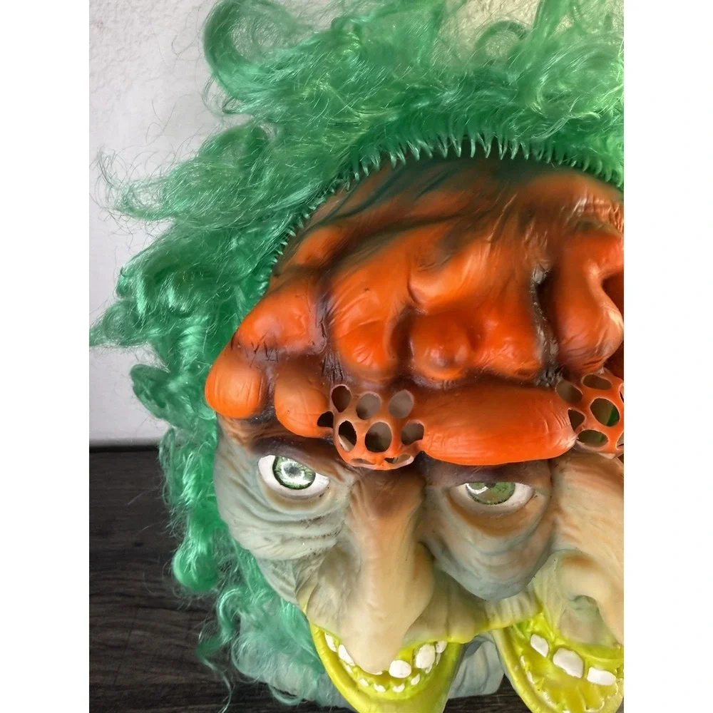Vintage Fun World Mask #9223 Two Face Green Eyes Hair. 80s Costumes.